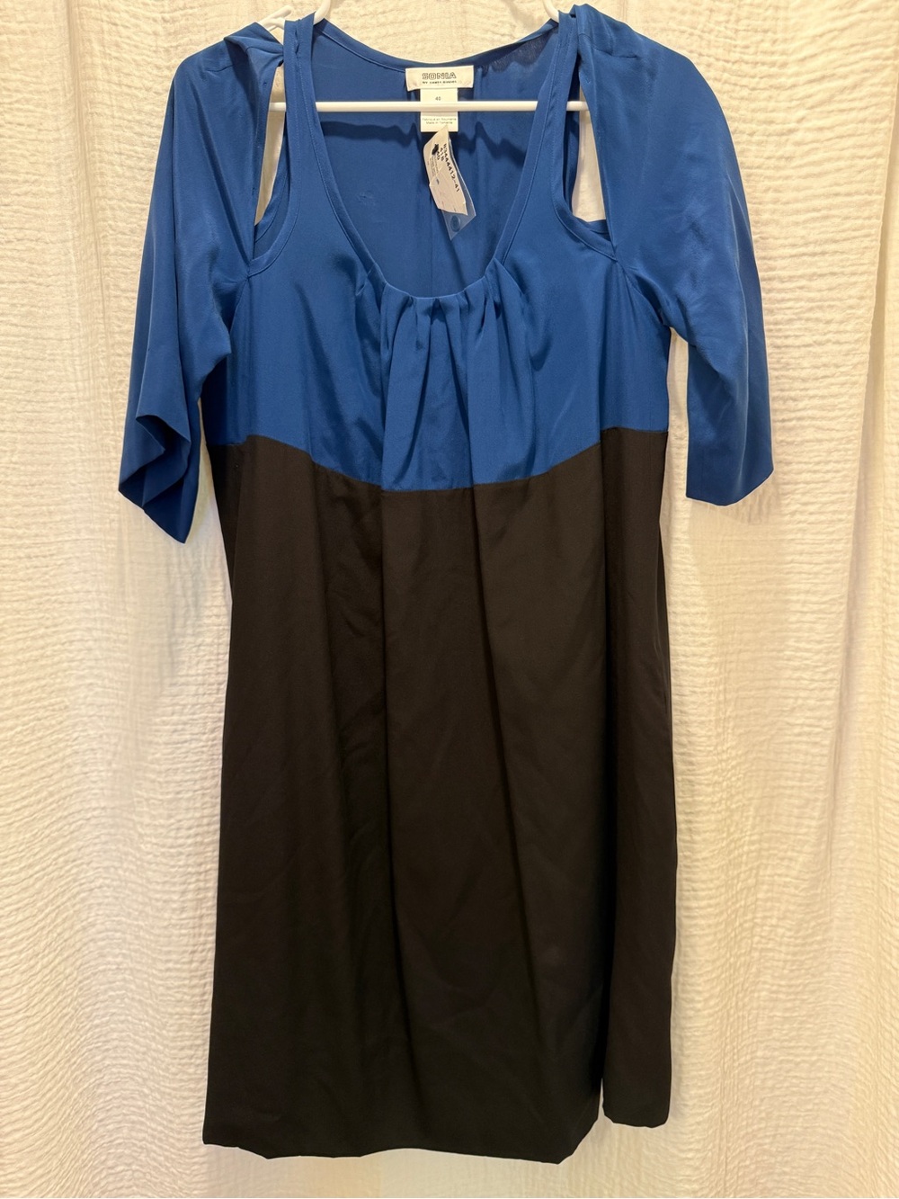 Sonia by Sonia Rykiel Blue Black 100% Silk  Cold Shoulder Dress Size 40